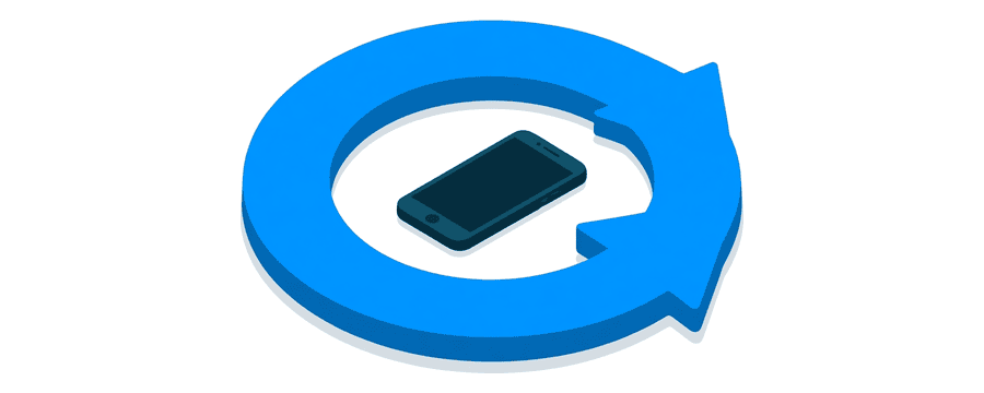 Illustration: ein großer blauer Kreispfeil mit einem kleinen marineblauen Smartphone darin