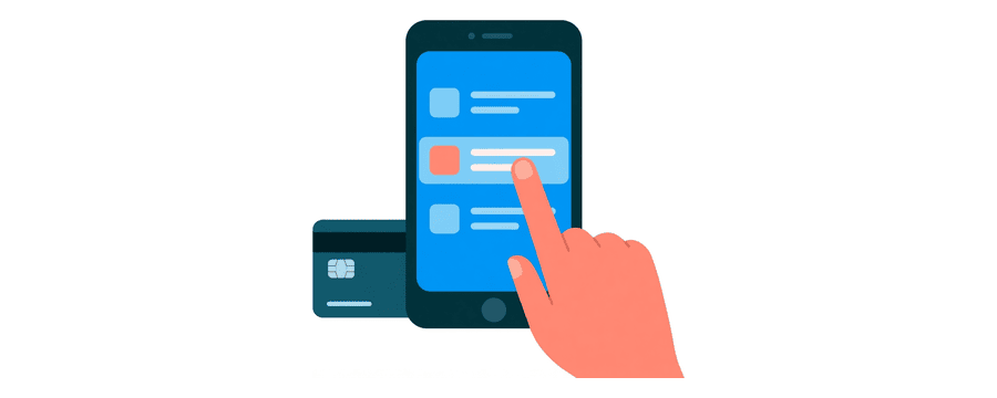 Illustration: ein Finger tippt auf eine hervorgehobene Zeile in der Abo-Liste eines Telefons, daneben liegt eine Bankkarte