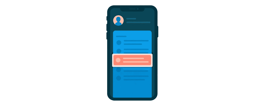 Illustration: der Bildschirm eines App-Stores mit einem runden Profilsymbol und einem geöffneten Menü, in dem eine Zeile hervorgehoben ist