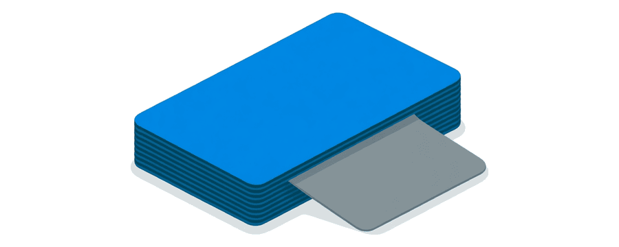 Illustration: ein Stapel blauer Karten, aus dem unten eine graue Karte herausrutscht