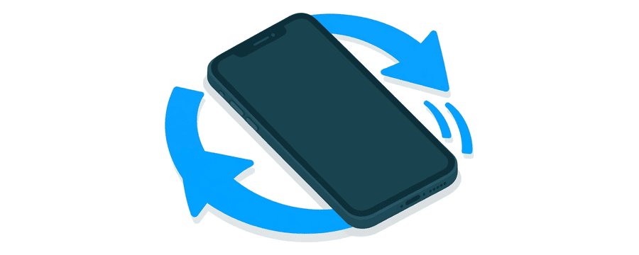 Illustration: ein Smartphone umgeben von einem blauen Kreispfeil, kleine blaue Bögen daneben