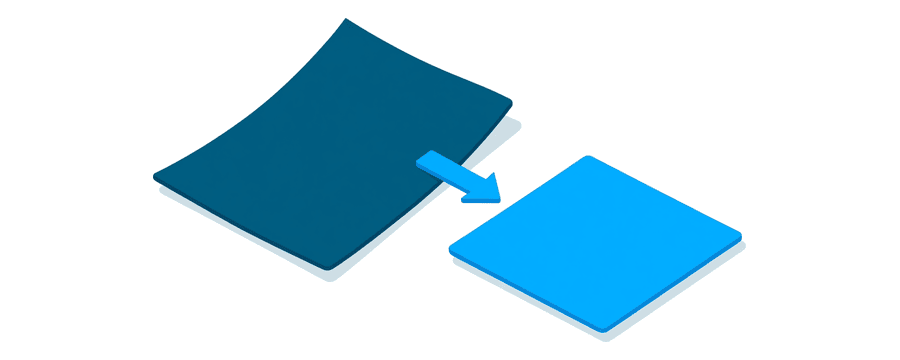 Illustration: ein schräg liegendes Blatt Papier, ein blauer Pfeil zeigt auf ein gerade ausgerichtetes Blatt