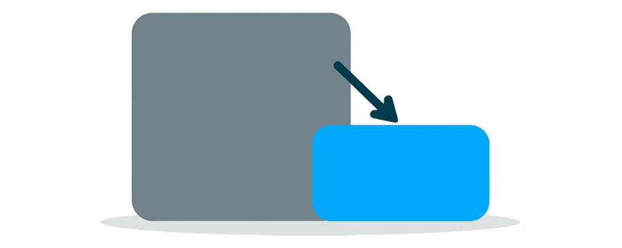 Illustration: ein großes graues Quadrat mit einem Pfeil, der auf ein viel kleineres blaues Quadrat zeigt