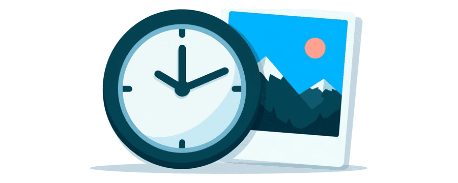 Ilustración: una esfera de reloj sencilla colocada junto a una sola foto