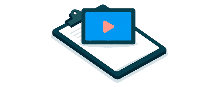 Illustration: eine flache Zwischenablage mit einer Videobildkarte, markiert mit einem Wiedergabesymbol