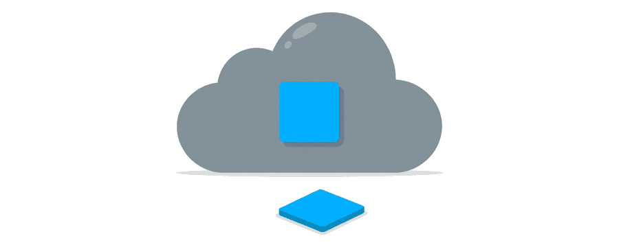 Illustration: eine graue Wolke mit einem kleinen blauen Quadrat, darunter ein identisches Quadrat