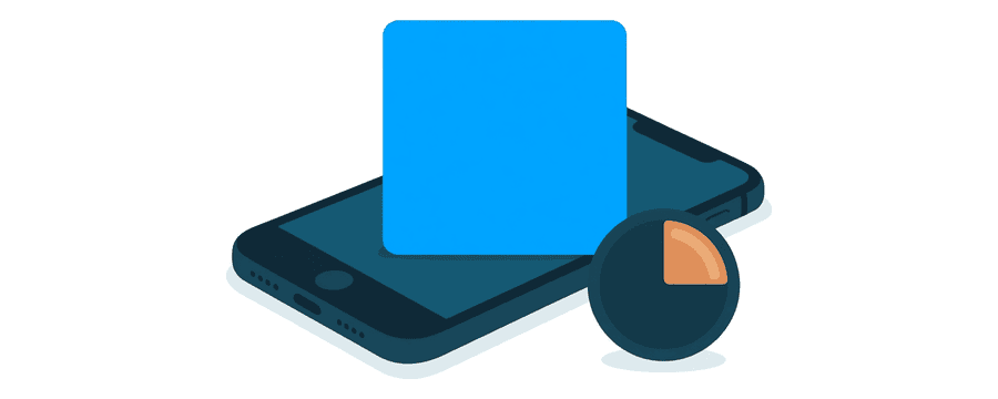 Illustration: ein Smartphone mit einer leuchtend blauen quadratischen Karte darauf, daneben ein kleines marineblaues Ziffernblatt mit einem bernsteinfarbenen Segment