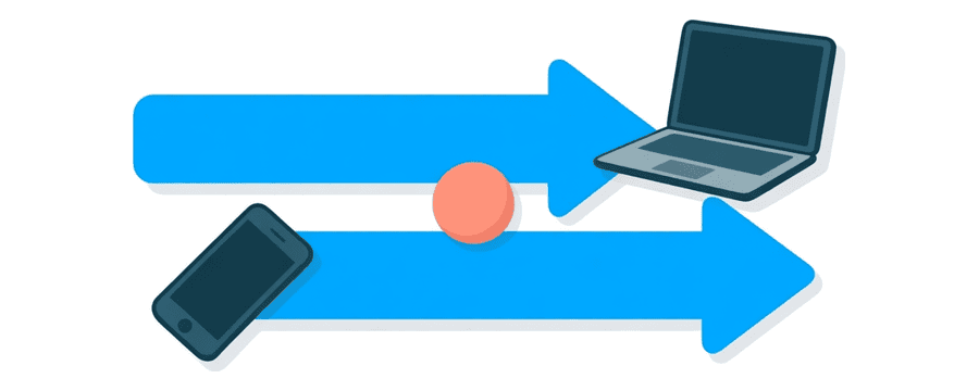 Illustrazione: due frecce blu affiancate, una finisce su un laptop e l'altra su uno smartphone