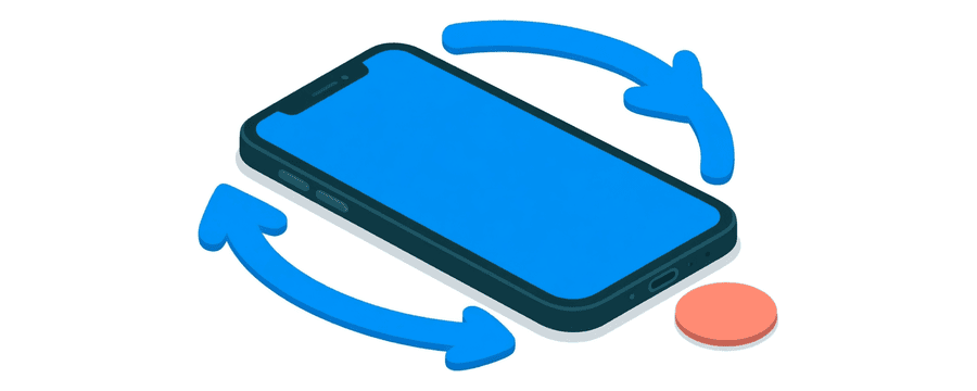 Illustrazione: uno smartphone circondato da tre frecce circolari blu, con un punto corallo accanto