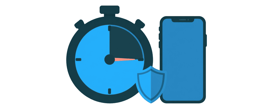 Illustration: a round timer almost run down beside a phone, with a small shield between them