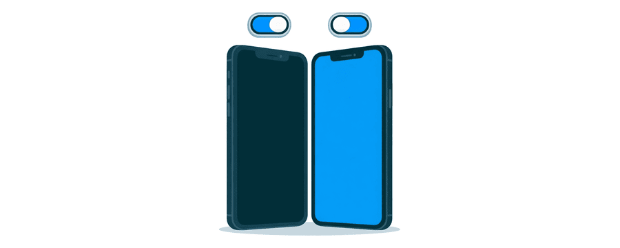 Illustration: two phones side by side, each with two blue switches turned on above it