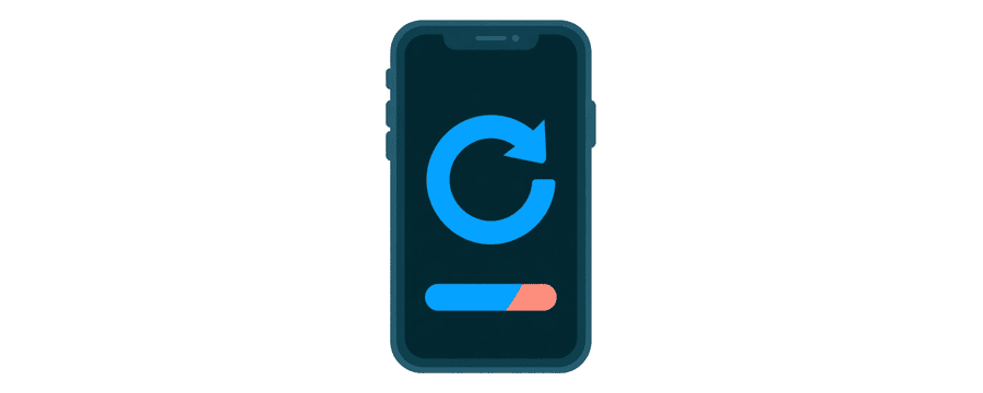 Illustration: a phone showing a circular update arrow above a blue progress bar