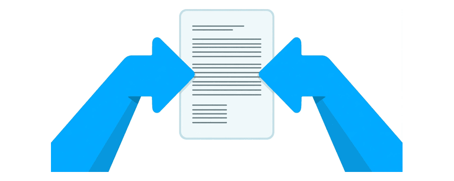 Illustration: a document page squeezed narrow between two blue arrows pressing in from each side