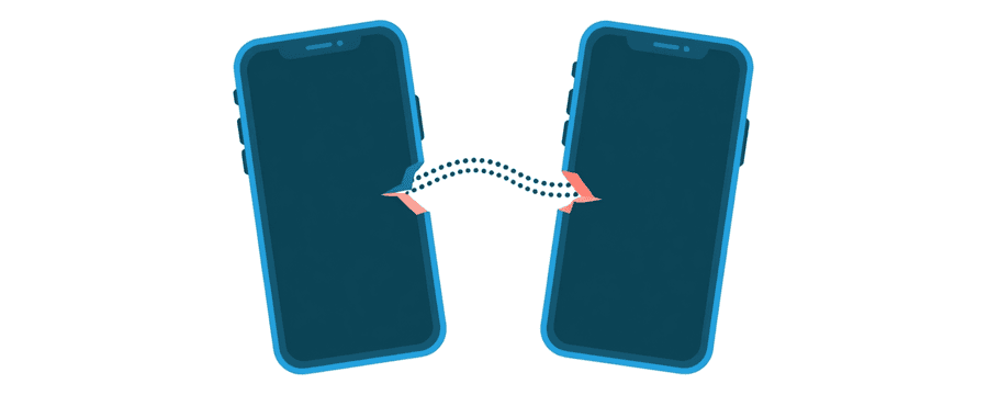 Illustration: zwei Smartphones, deren gestrichelte Verbindung an beiden Enden zerrissen ist
