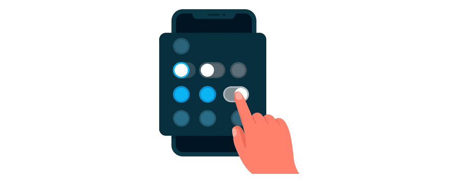 Ilustración: un dedo tocando un icono gris y apagado en el panel de ajustes rápidos de un teléfono
