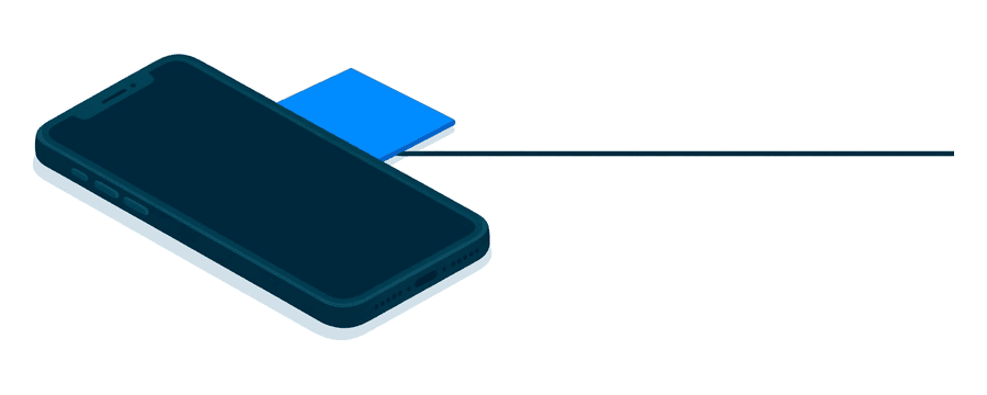 Illustration: ein Smartphone mit einer kleinen blauen Kachel links, und eine dünne marineblaue Linie, die in eine leere weiße Fläche läuft