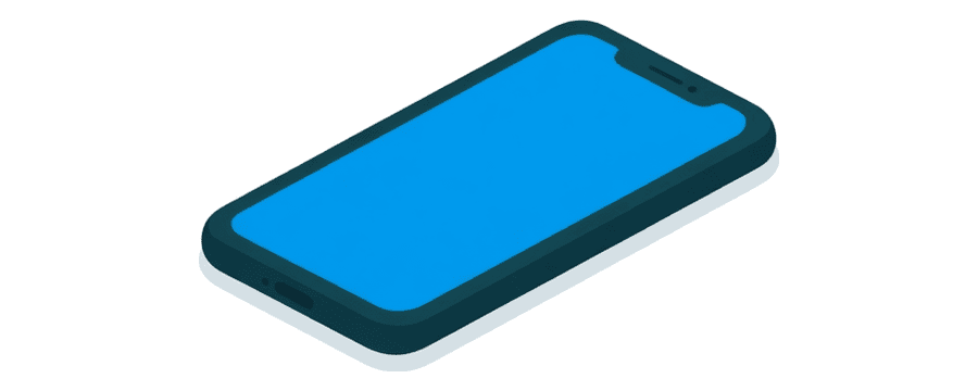 Illustration: ein einzelnes Smartphone allein in der Mitte eines großen leeren weißen Raums