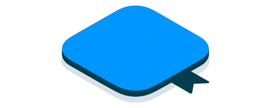 Illustration: eine einzelne abgerundete blaue App-Kachel, mit einem kleinen marineblauen Häkchen-Abzeichen in der Ecke