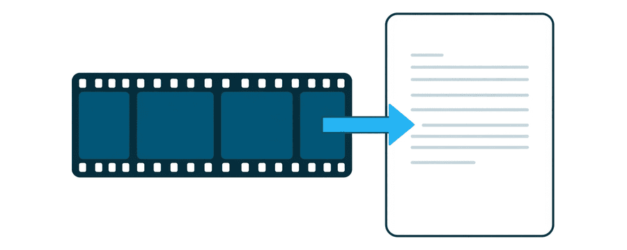 Illustration: ein Filmstreifen mit einem Pfeil zu einer nackten Dokumentseite