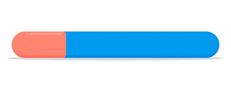 Illustration: a long horizontal rounded bar, filled coral at its left end and bright blue across the rest