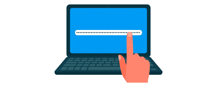Illustration: ein Finger, der eine Laptop-Taste drückt, während eine Punktreihe die Adressleiste füllt