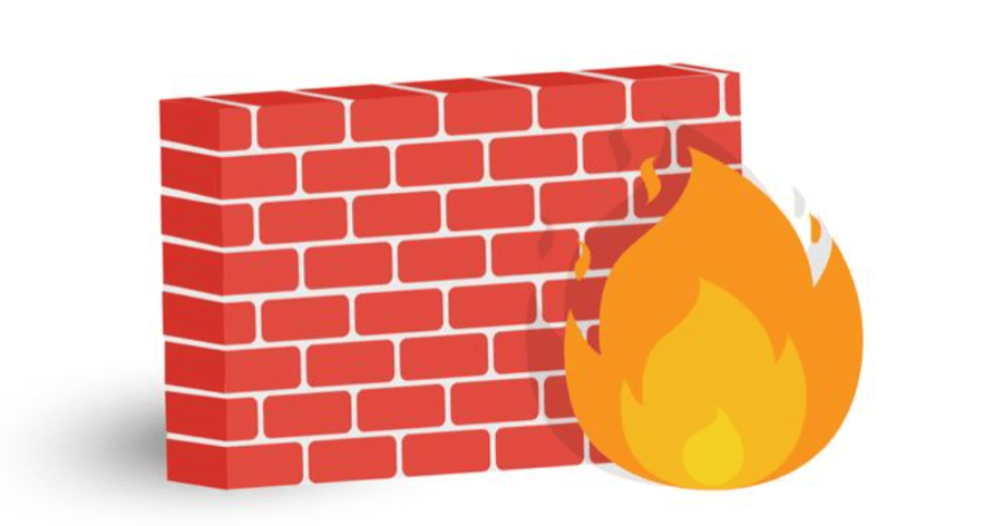 An illustration of a brick wall with a flame beside it, representing a firewall