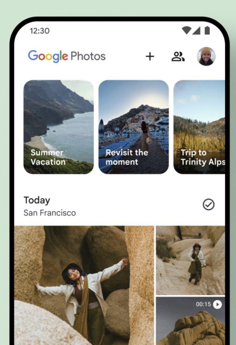 The Google Photos app showing a backed-up camera roll, which can then be downloaded on a PC