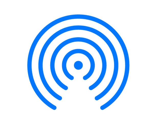 The AirDrop logo, a blue arc pattern radiating from a dot