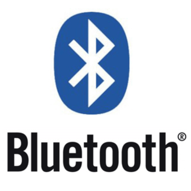 The Bluetooth logo, a white runic B on a blue rounded square above the Bluetooth wordmark
