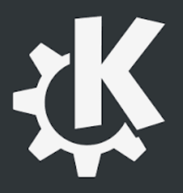The KDE logo, a white letter K inside a gear on a dark grey square