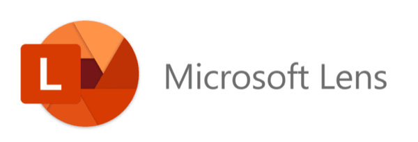 The Microsoft Lens logo, an orange camera shutter behind a red tile with a letter L, beside the Microsoft Lens wordmark