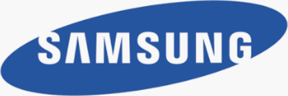 The Samsung logo, the word SAMSUNG in white inside a dark blue ellipse